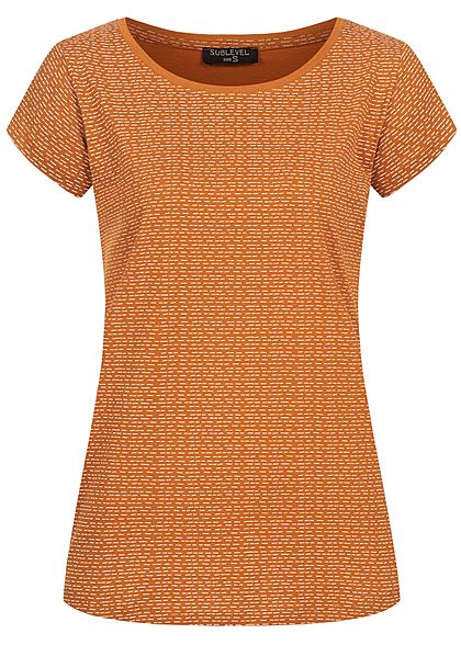 Sublevel Dames T-Shirt Dash Print toffee bruin wit