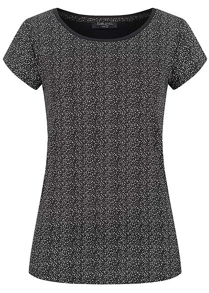 Sublevel Dames T-Shirt Drop Punten Print zwart wit