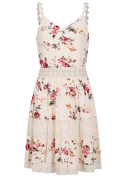 ONLY Dames NOOS V-Neck Mini Jurk Rozen Print creme brulee beige