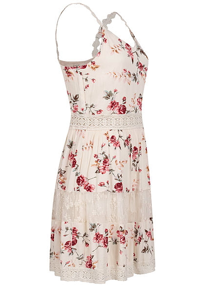 ONLY Dames NOOS V-Neck Mini Jurk Rozen Print creme brulee beige