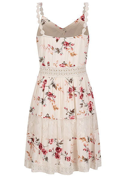 ONLY Dames NOOS V-Neck Mini Jurk Rozen Print creme brulee beige