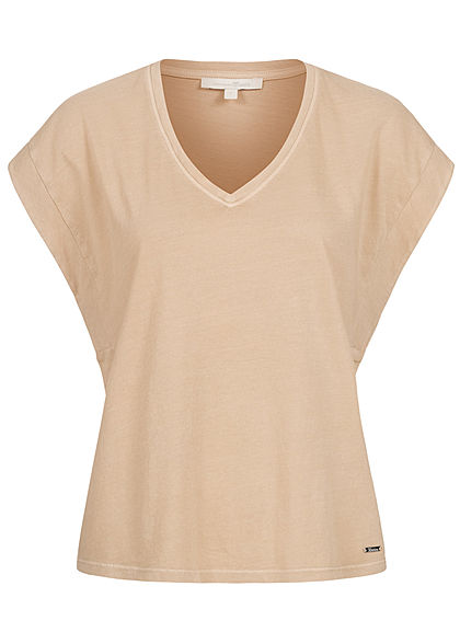 Tom Tailor Dames V-Neck T-Shirt dune beige