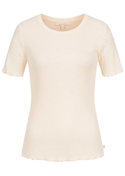 Tom Tailor Dames Ribbed T-Shirt soft creme beige