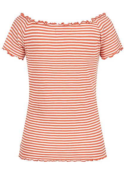 Tom Tailor Dames Ribbed Carmen T-Shirt Strepen Patroon coral oranje