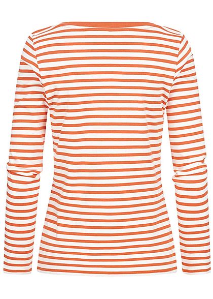 Tom Tailor Dames Longsleeve Strepen Patroon coral oranje wit