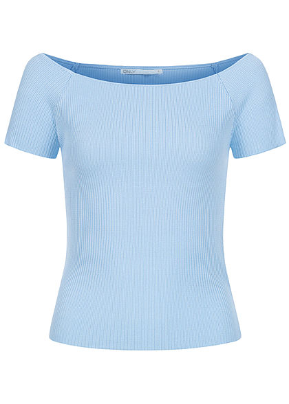 ONLY Dames Ribbed Off-Shoulder T-Shirt cashmere blauw