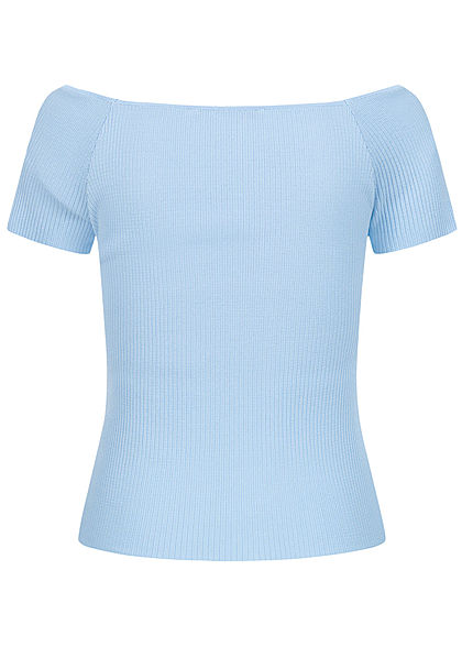 ONLY Dames Ribbed Off-Shoulder T-Shirt cashmere blauw
