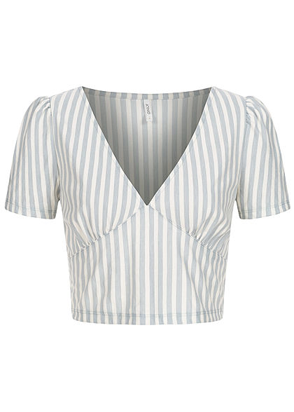 ONLY Dames V-Neck Crop T-Shirt Strepen Print faded denim - Art.-Nr.: 21041726
