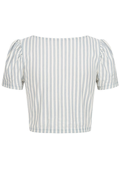 ONLY Dames V-Neck Crop T-Shirt Strepen Print faded denim