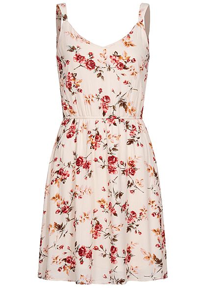 ONLY Damen NOOS V-Neck Mini Krepp Kleid Rosen Muster creme brle beige - Art.-Nr.: 21041771