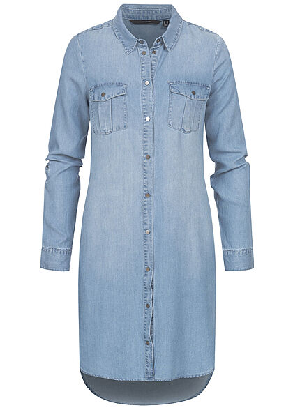 Vero Moda Dames NOOS Blouse Jurk met omgeslagen mouwen en knopen licht denimblauw
