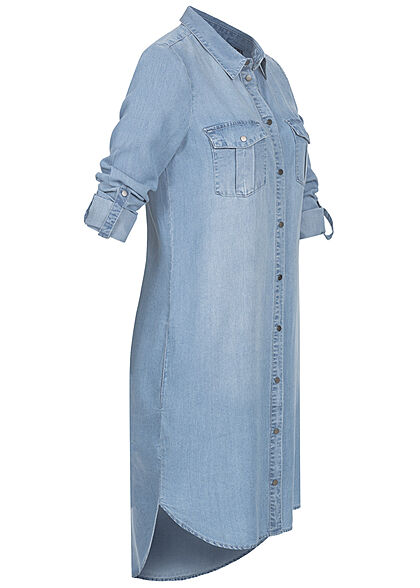 Vero Moda Dames NOOS Blouse Jurk met omgeslagen mouwen en knopen licht denimblauw