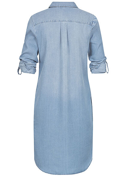 Vero Moda Dames NOOS Blouse Jurk met omgeslagen mouwen en knopen licht denimblauw