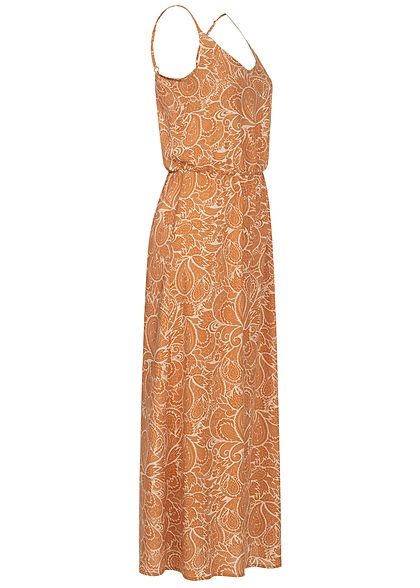 Sublevel Damen Maxi Kleid Taillengummibund Paisley Print toffe braun sahara sand beige