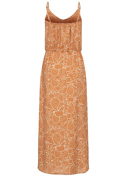 Sublevel Damen Maxi Kleid Taillengummibund Paisley Print toffe braun sahara sand beige