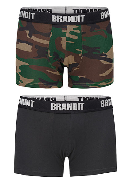 Brandit Herren 2er Pack Boxershorts Logo Print woodland camouflage & schwarz
