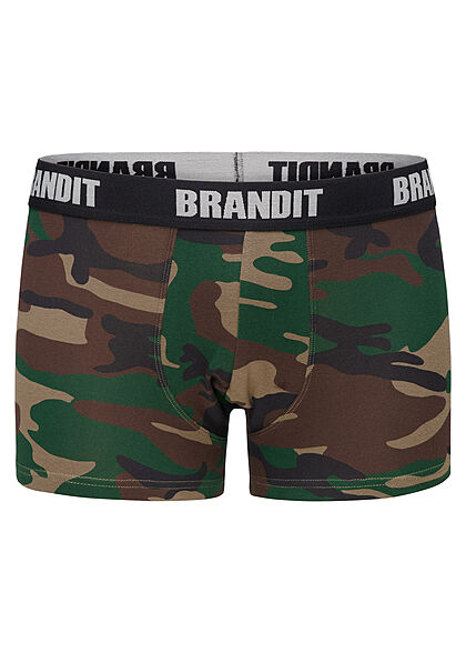 Brandit Herren 2er Pack Boxershorts Logo Print woodland camouflage & schwarz