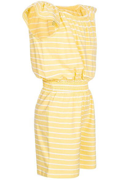 Name It Kids Mädchen kurzer Jumpsuit Gummibund Streifen Muster popcorn gelb weiss