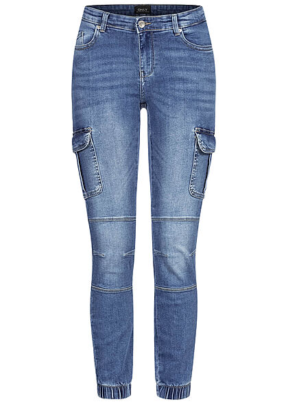 ONLY Dames NOOS Skinny Cargo Ankle Jeans Broek 7-Pockets Regular Waist medium blauw denim