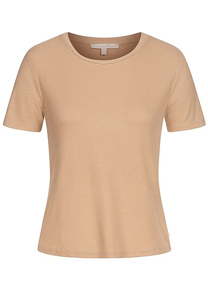 Tom Tailor Dames Ribbed T-Shirt dune beige