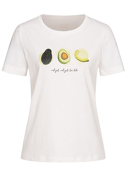 Tom Tailor Dames T-Shirt Avocado Print dove wit