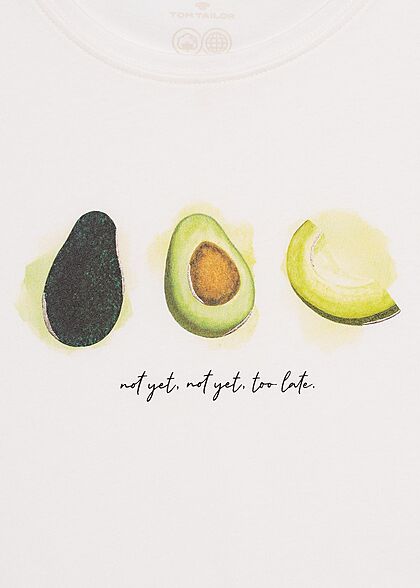 Tom Tailor Dames T-Shirt Avocado Print dove wit