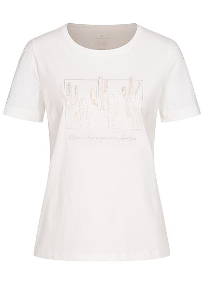 Tom Tailor Dames T-Shirt Cactus Print off wit
