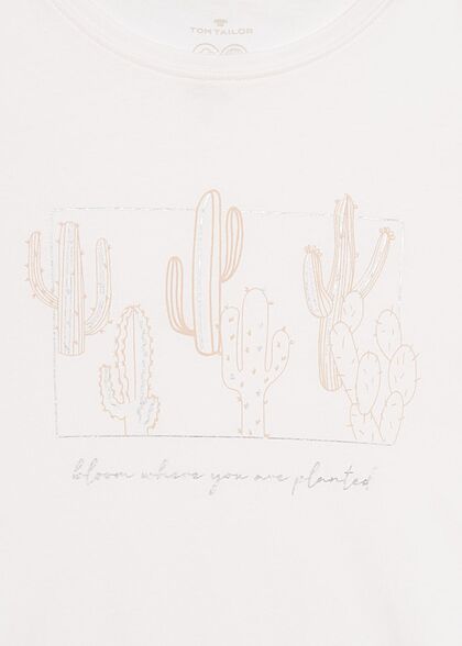 Tom Tailor Dames T-Shirt Cactus Print off wit