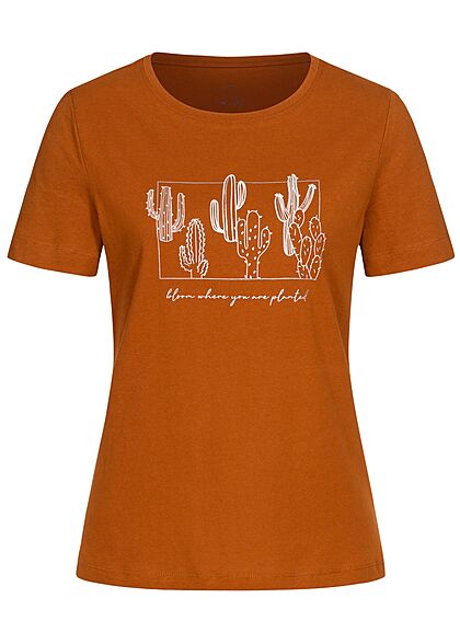 Tom Tailor Dames T-Shirt Cactus Print caramel bruin