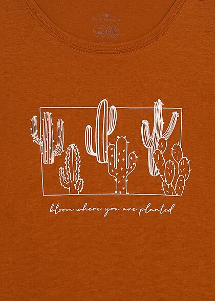 Tom Tailor Dames T-Shirt Cactus Print caramel bruin