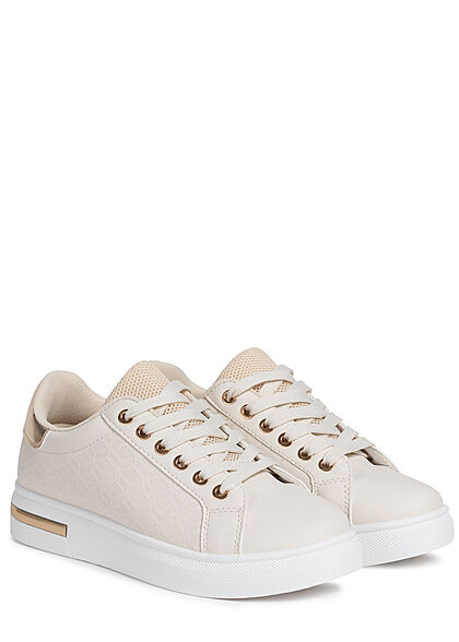Seventyseven Lifestyle Dames Sneaker leer imitatie mesh look beige goud