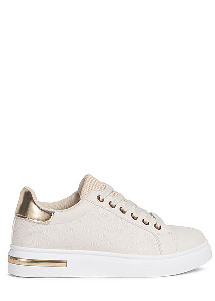 Seventyseven Lifestyle Dames Sneaker leer imitatie mesh look beige goud