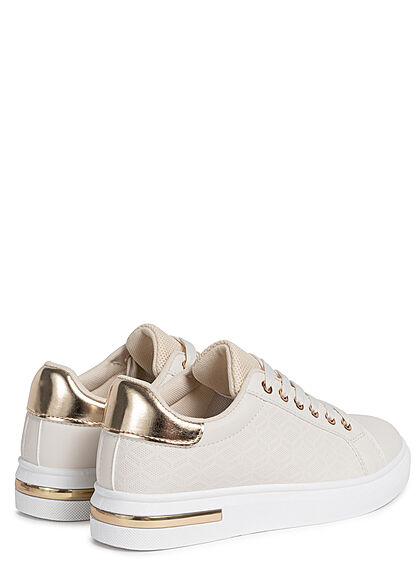 Seventyseven Lifestyle Dames Sneaker leer imitatie mesh look beige goud