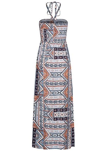 ONLY Dames Viscose Maxi Jurk Aztec Print faded denim