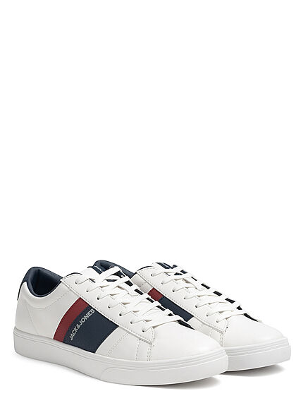 Jack and Jones Herren Schuh Colorblock Kunstleder Sneaker bright weiss navy bordeaux