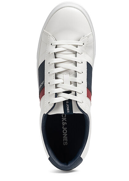Jack and Jones Herren Schuh Colorblock Kunstleder Sneaker bright weiss navy bordeaux