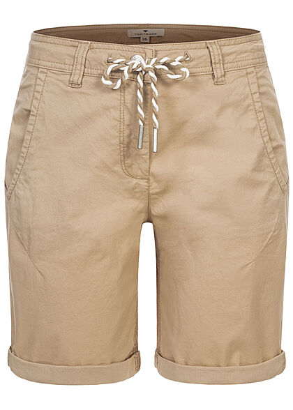 Tom Tailor Dames Bermuda Capri Broek 4-Pockets desert linen beige