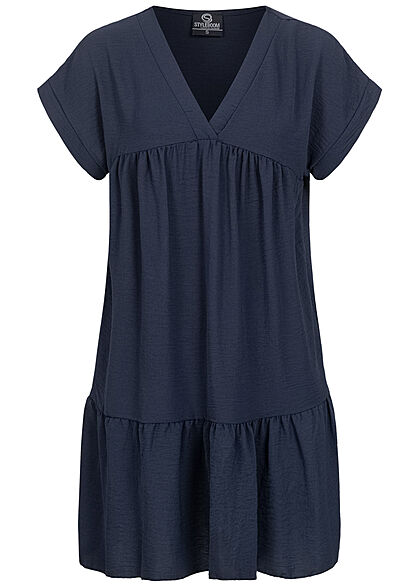 Styleboom Fashion Dames V-Neck Jurk navy blauw