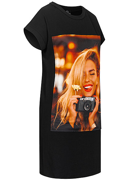 Styleboom Fashion Dames T-Shirt Jurk Woman Picture Print zwart