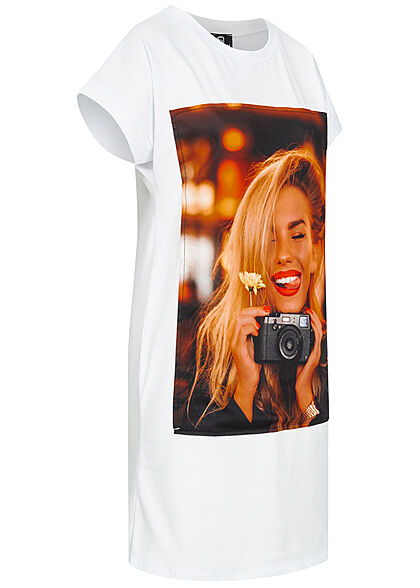 Styleboom Fashion Dames T-Shirt Jurk Woman Picture Print wit