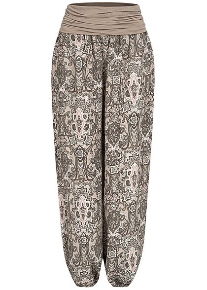 Styleboom Fashion Dames Harem Broek Aztec Print fango bruin