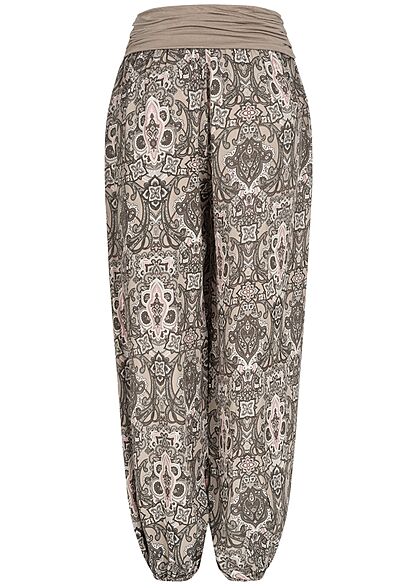 Styleboom Fashion Dames Harem Broek Aztec Print fango bruin