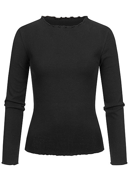 Seventyseven Lifestyle Dames Ribbed Longsleeve zwart