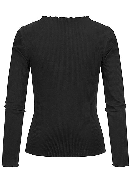 Seventyseven Lifestyle Dames Ribbed Longsleeve zwart