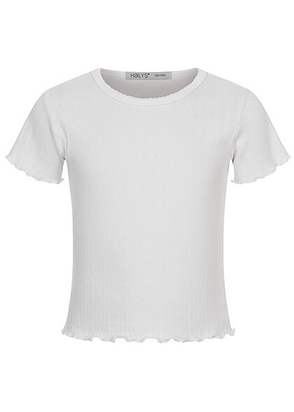 Hailys Kids Mädchen Struktur T-Shirt Wellendetails am Saum Schulterbetonung off weiss