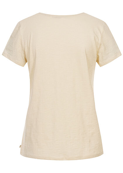 Tom Tailor Dames V-Neck T-Shirt Slow Down Print soft creme beige