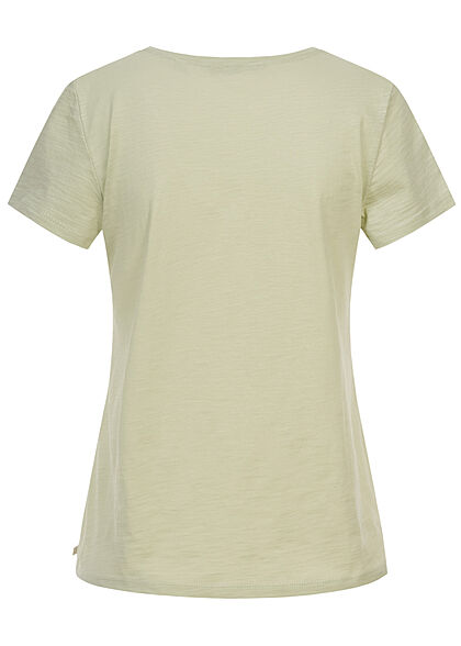 Tom Tailor Dames V-Neck T-Shirt Monkey Patch dusty licht groen