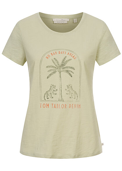 Tom Tailor Dames T-Shirt Frontprint dusty licht groen