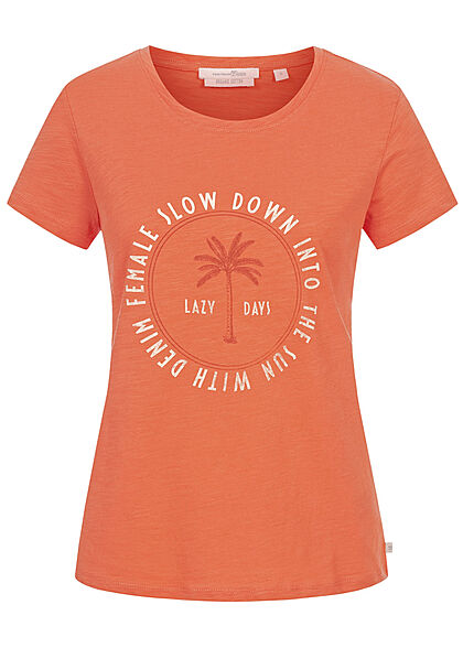 Tom Tailor Dames T-Shirt Frontprint sundown oranje