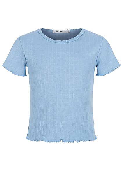 Hailys Kids Mädchen Struktur T-Shirt Wellendetails am Saum Schulterbetonung blau